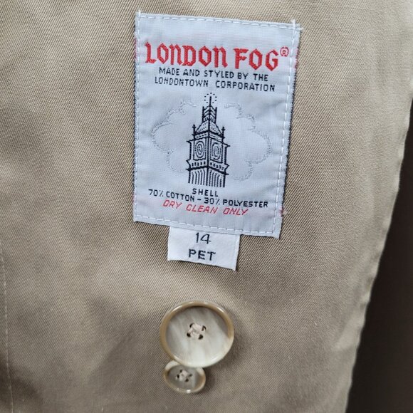 VTG London Fog Maincoats Tan Removable Liner Double Breast Trench Coat Size 14P - Picture 4 of 16